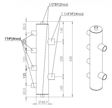 Гидравлический разделитель Прокситерм 85 кВт, 2 контура GS 32-2