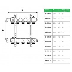 Коллектор распределительный Elsen 1 на 12 контуров EMi01.12"