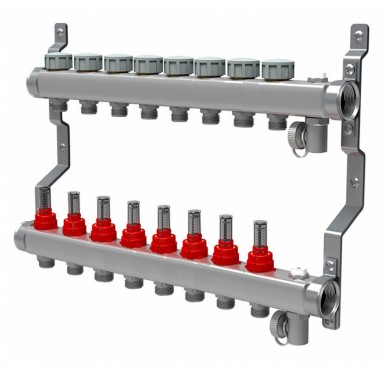 Коллектор распределительный Royal Thermo 1 на 8 контуров, с расходомерами RTE 52.108"