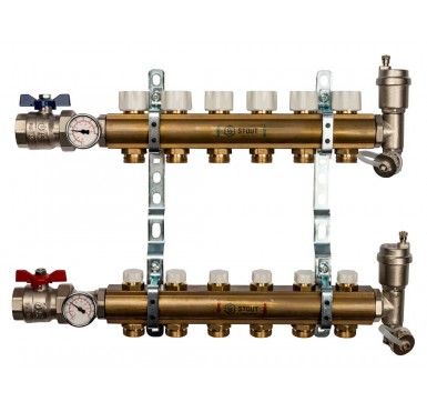 Коллектор распределительный STOUT из латуни без расходомеров 6 выходов SMB 0468 000006