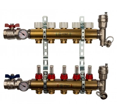 Коллектор распределительный STOUT из латуни с расходомерами 5 выходов SMB 0473 000005