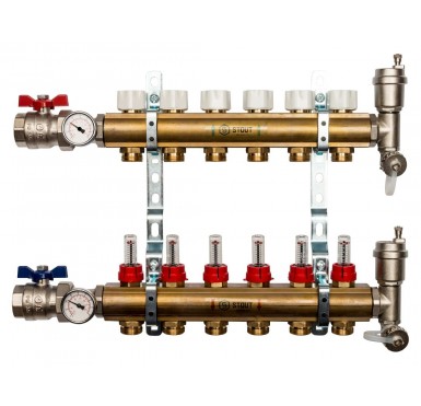 Коллектор распределительный STOUT из латуни с расходомерами 6 выходов SMB 0473 000006