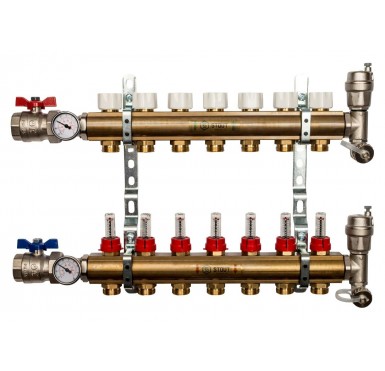 Коллектор распределительный STOUT из латуни с расходомерами 7 выходов SMB 0473 000007