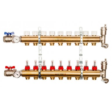 Коллектор распределительный STOUT из латуни с расходомерами 9 выходов SMB 0473 000009