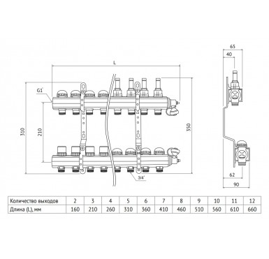 Коллектор распределительный Uni-Fitt 1 10 выходов, с регулировочными и термостатическими вентилями 441E4310"