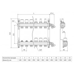 Коллектор распределительный Uni-Fitt 1 13 выходов, с расходомерами и термостатическими вентилями 450I4313"
