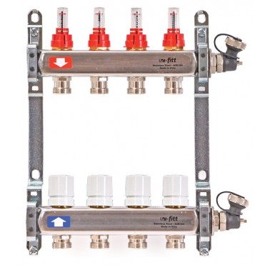 Коллектор распределительный Uni-Fitt 1 4 выхода, с расходомерами и термостатическими вентилями 450I4304"