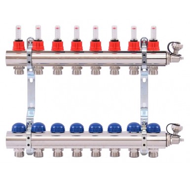 Коллектор распределительный Uni-Fitt 1 8 выходов, с расходомерами и термостатическими вентилями 440E4308"
