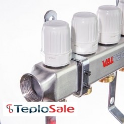 Коллекторный блок Valtec 1" x 3/4", "евроконус" со встроенными расходомерами на 10 контуров